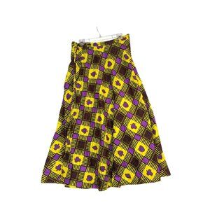Neelam African Print Wrap Skirt Free Size Yellow & Purple Bold Pattern
